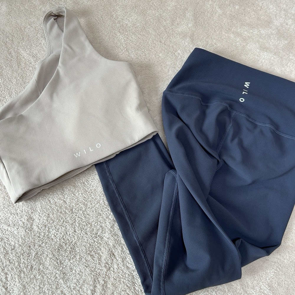2 Piece Athletic Wilo Legging & Sports Bra‎ Top Size XS Micro Ribbed Gray NWOT